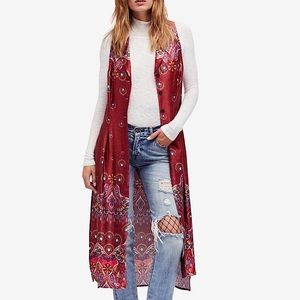 Free People Come See About Me Long Printed Vest M
